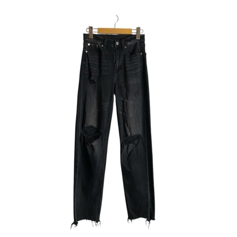 American Eagle Women's Black Strigid Super High Rise Baggy Straight Denim Jeans